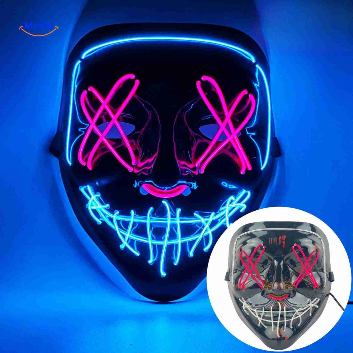 Illuminated Horror Face Mask – LED Electroluminescent Wire, 4 Light Modes, Foam-Padded for Comfortable Wear at Parties, Festivals & Cosplay | Thomler