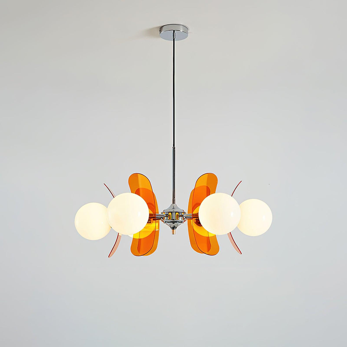Floral Glass Pendant Light Chrome Accents Multi-Bulb Chandelier for Bedroom Office Dining Room Modern Ceiling Lighting Adjustable 59 in | Thomler