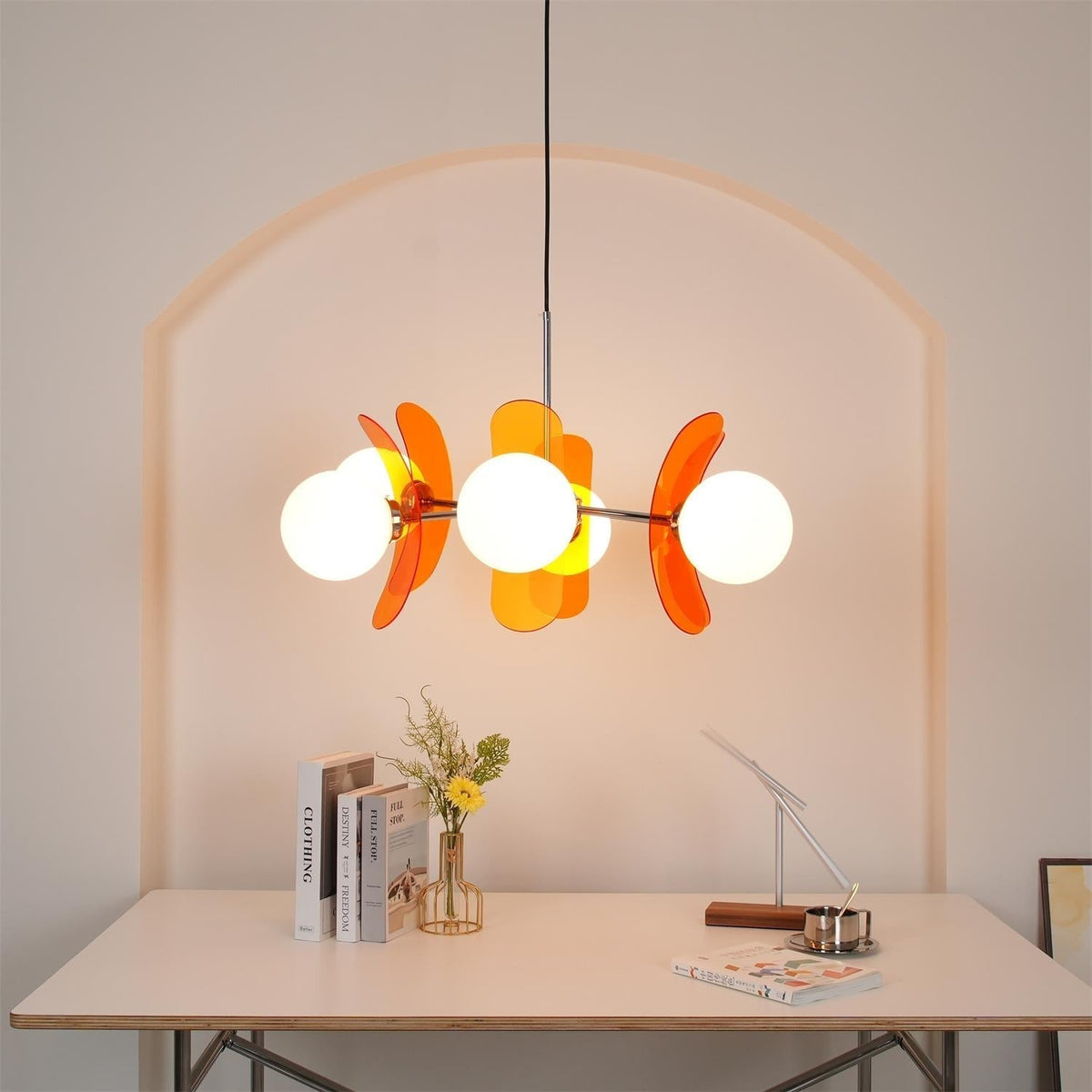 Floral Glass Pendant Light Chrome Accents Multi-Bulb Chandelier for Bedroom Office Dining Room Modern Ceiling Lighting Adjustable 59 in | Thomler