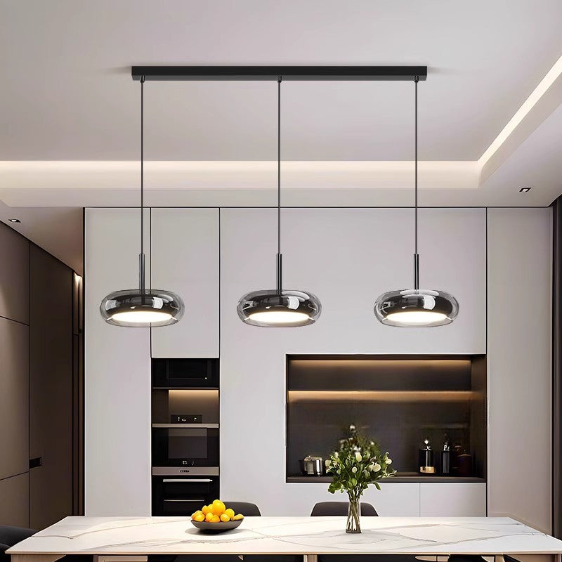 Pendant Light Glass Metal 20.0 cm Adjustable Kitchen Island Dining Table LED Hanging Lamp | Modern Minimalist Three-Light Ceiling Fixture | Thomler