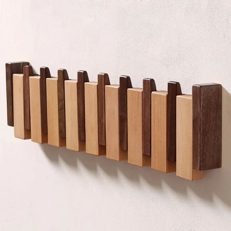 Wall Coat Rack Walnut Birch Wood Folding Hooks Hallway Bedroom Piano Style Storage Organiser | Thomler