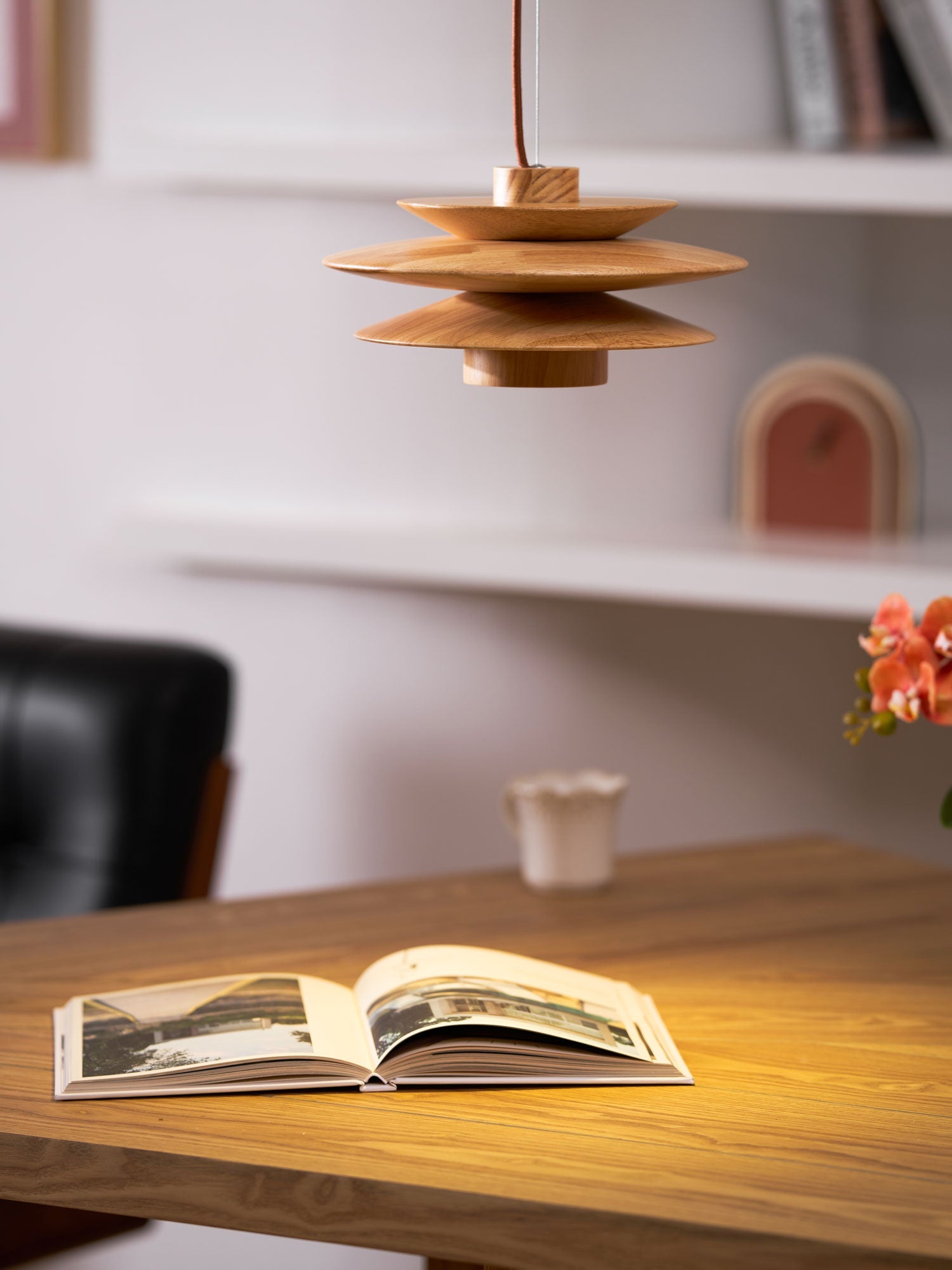 Pendant Light Wood Tiered 11.8 in Diameter Modern Dining Room Living Room Illumination | Thomler