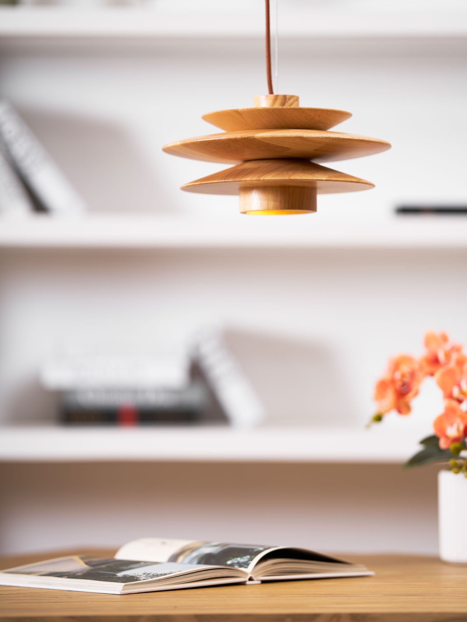 Pendant Light Wood Tiered 11.8 in Diameter Modern Dining Room Living Room Illumination | Thomler