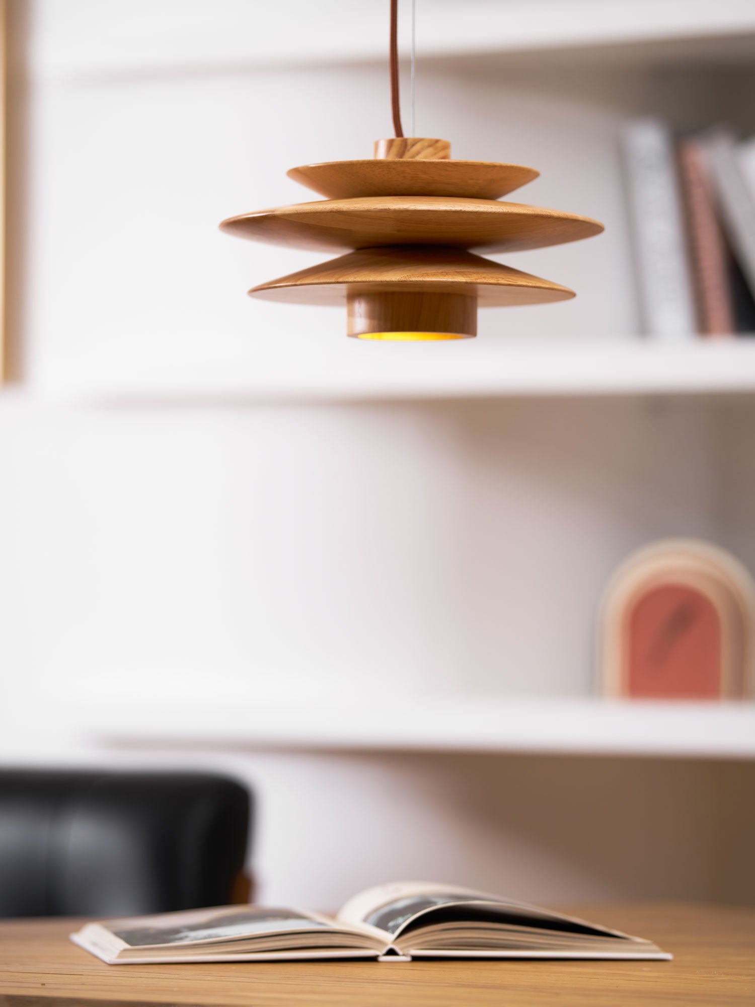 Pendant Light Wood Tiered 11.8 in Diameter Modern Dining Room Living Room Illumination | Thomler