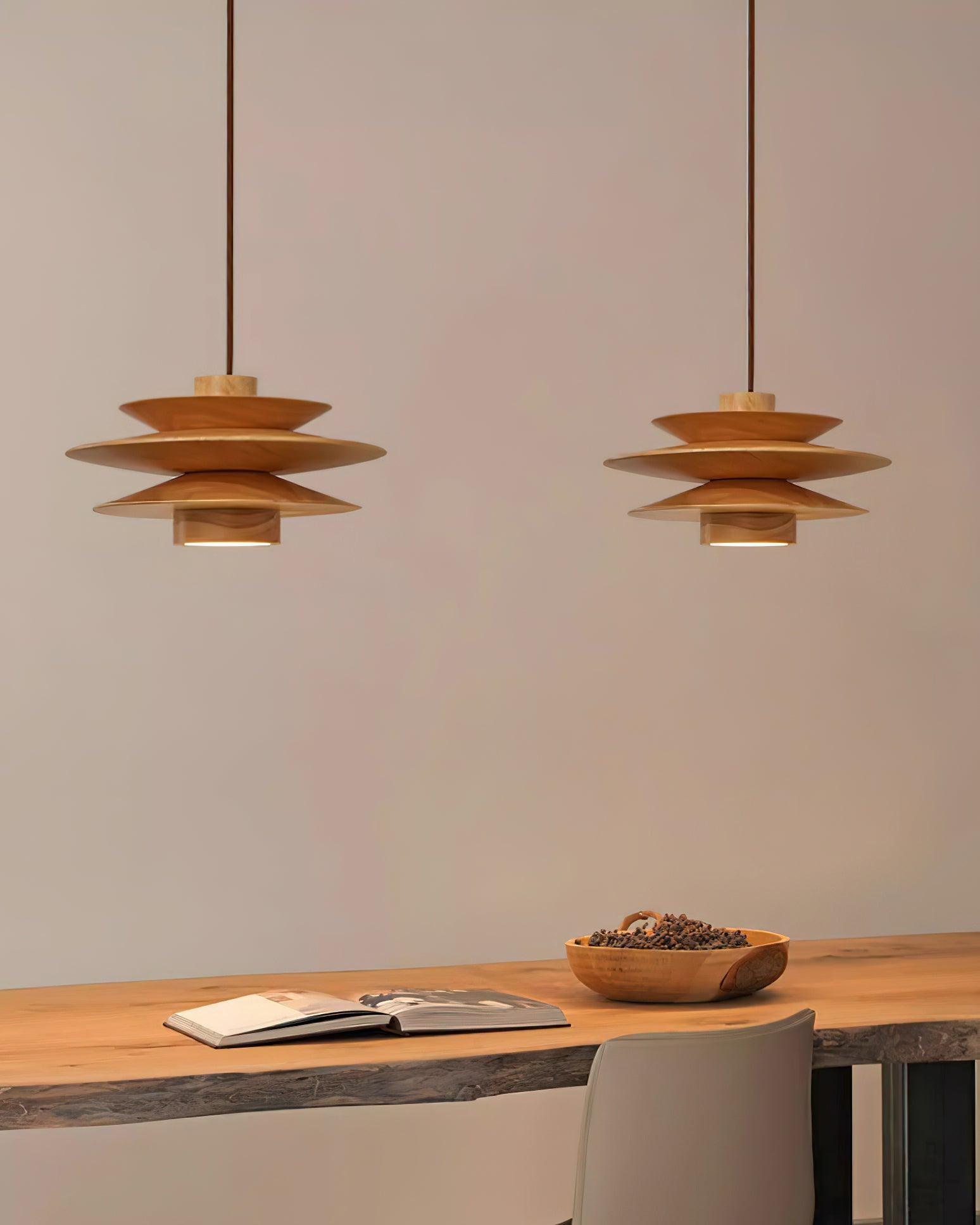 Pendant Light Wood Tiered 11.8 in Diameter Modern Dining Room Living Room Illumination | Thomler