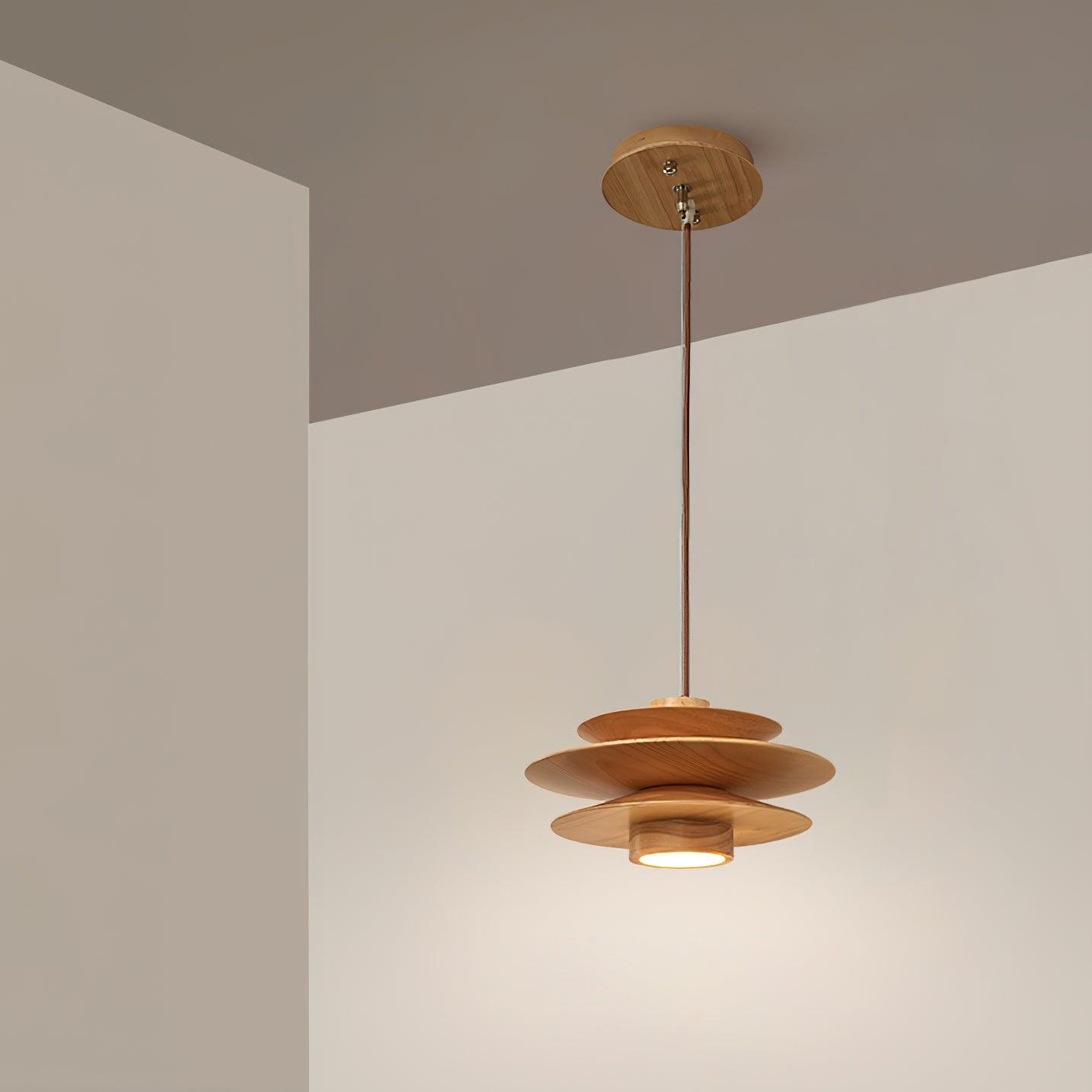 Pendant Light Wood Tiered 11.8 in Diameter Modern Dining Room Living Room Illumination | Thomler