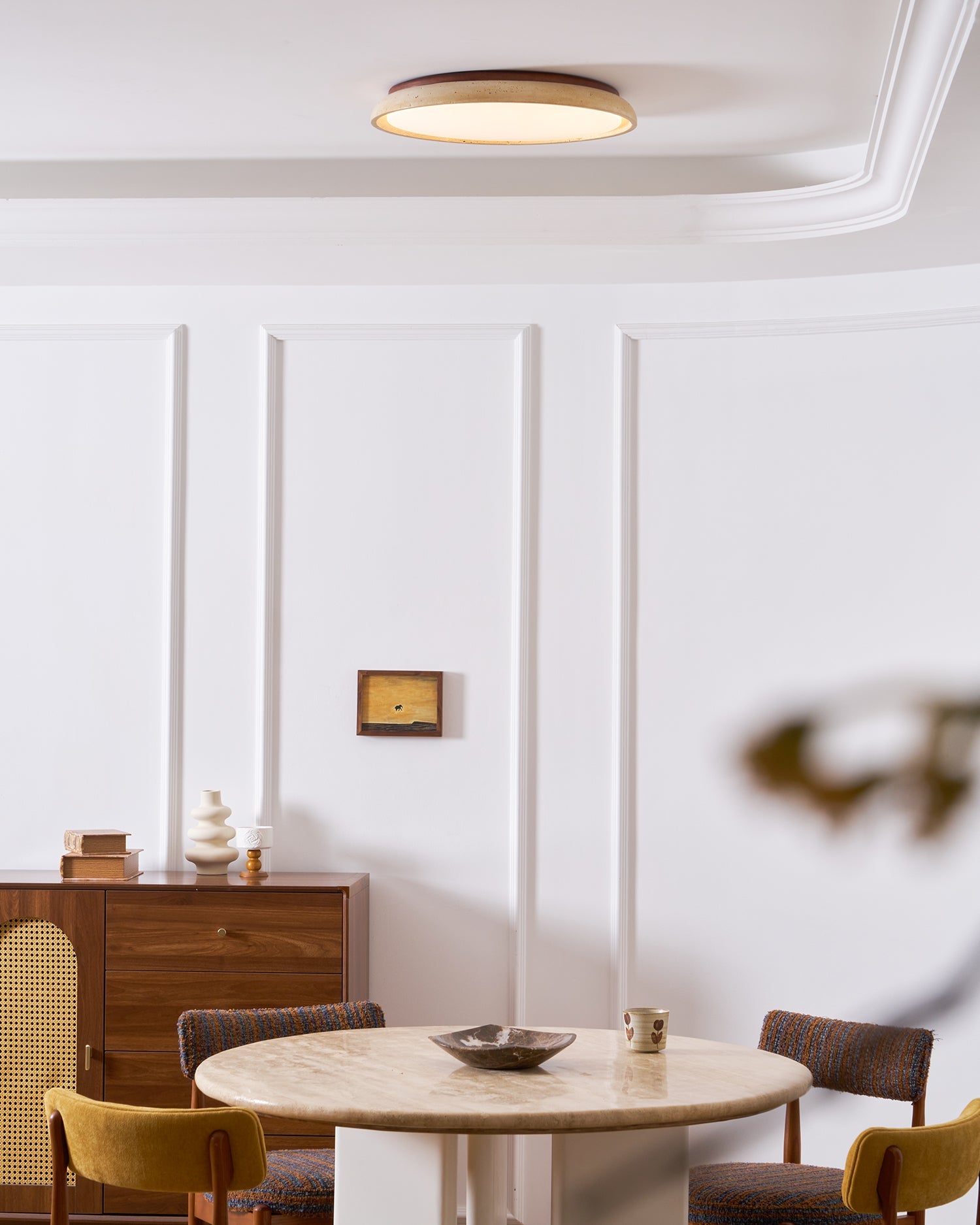 Ceiling Light Travertine Stone 11.8 in Flush Mount Beige Bedroom Hallway LED Modern Minimalist Fixture | Thomler