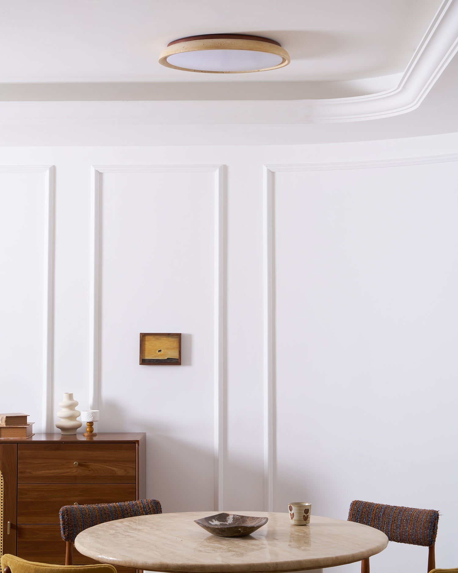 Ceiling Light Travertine Stone 11.8 in Flush Mount Beige Bedroom Hallway LED Modern Minimalist Fixture | Thomler