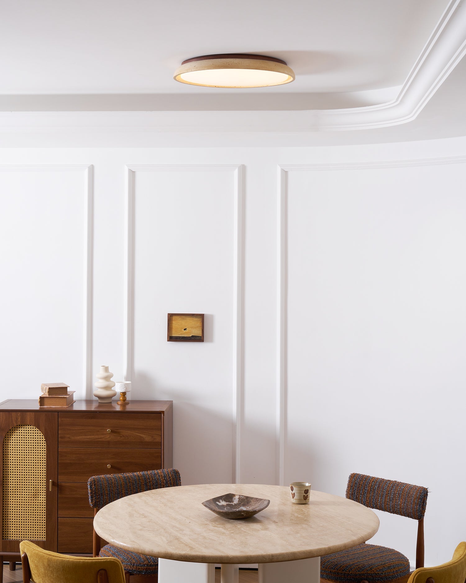 Ceiling Light Travertine Stone 11.8 in Flush Mount Beige Bedroom Hallway LED Modern Minimalist Fixture | Thomler