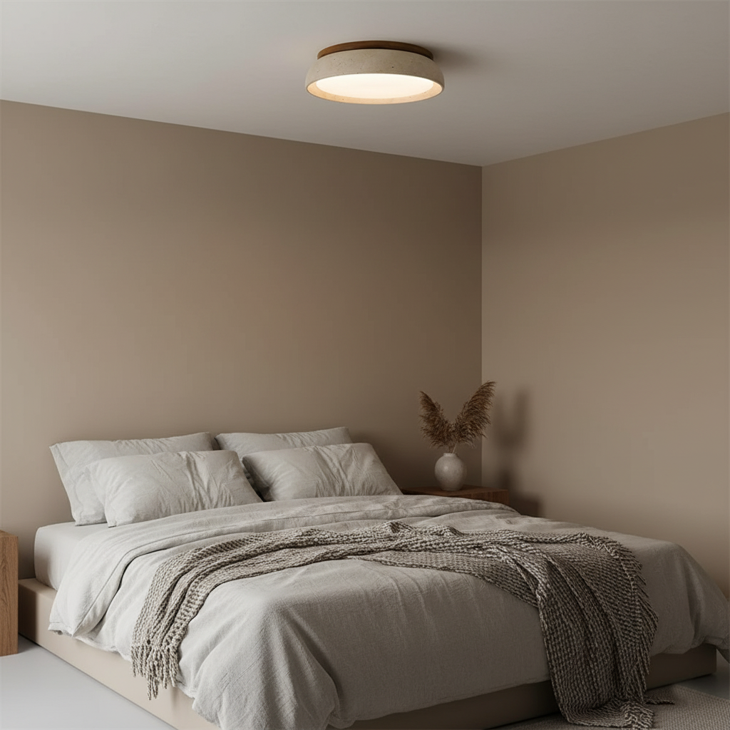 Ceiling Light Travertine Stone 11.8 in Flush Mount Beige Bedroom Hallway LED Modern Minimalist Fixture | Thomler