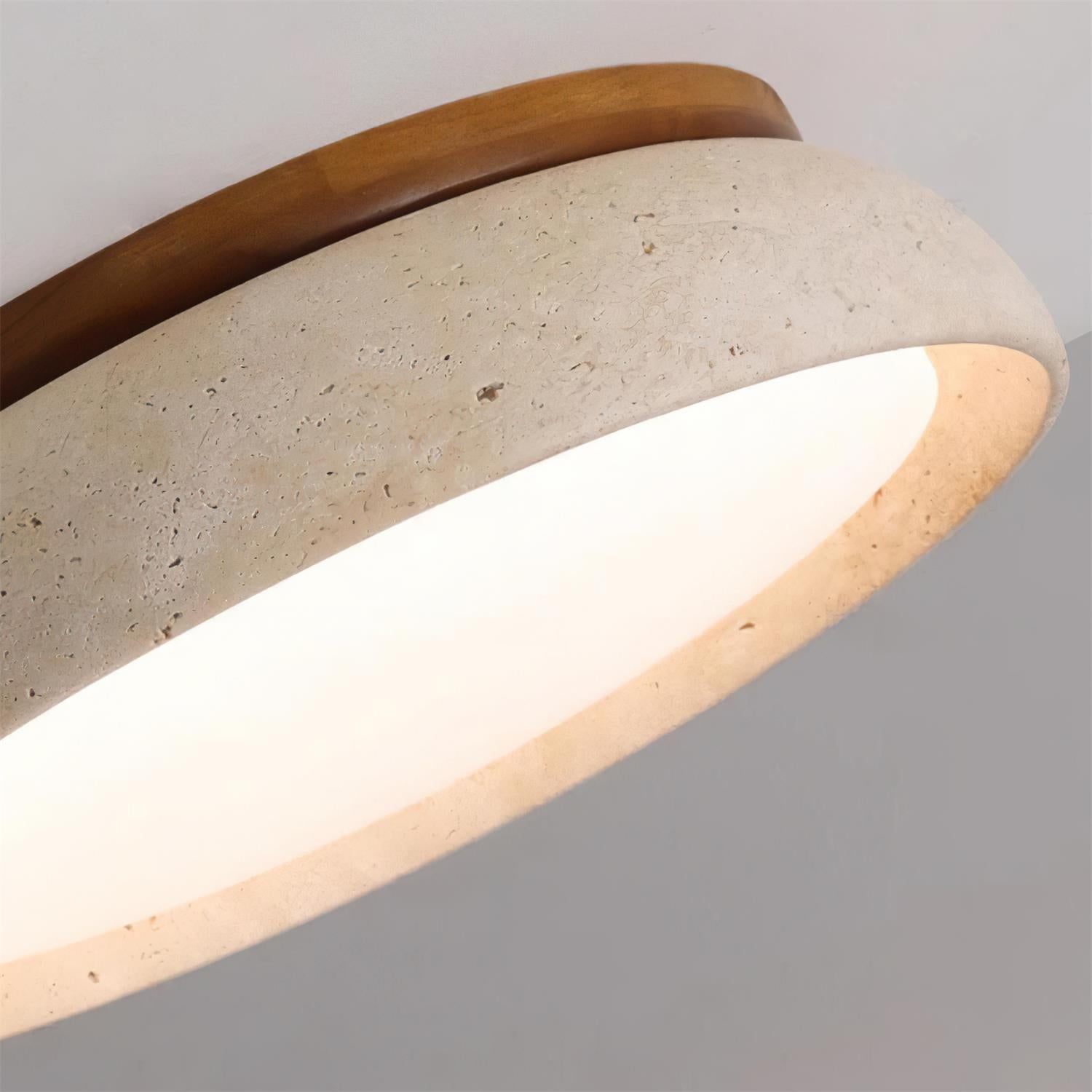 Natural Stone Flush Mount Ceiling Light – Travertine & Wood – 12 to 22 Inch – Warm White LED – for Bedroom, Living Room & Dining Room | Thomler