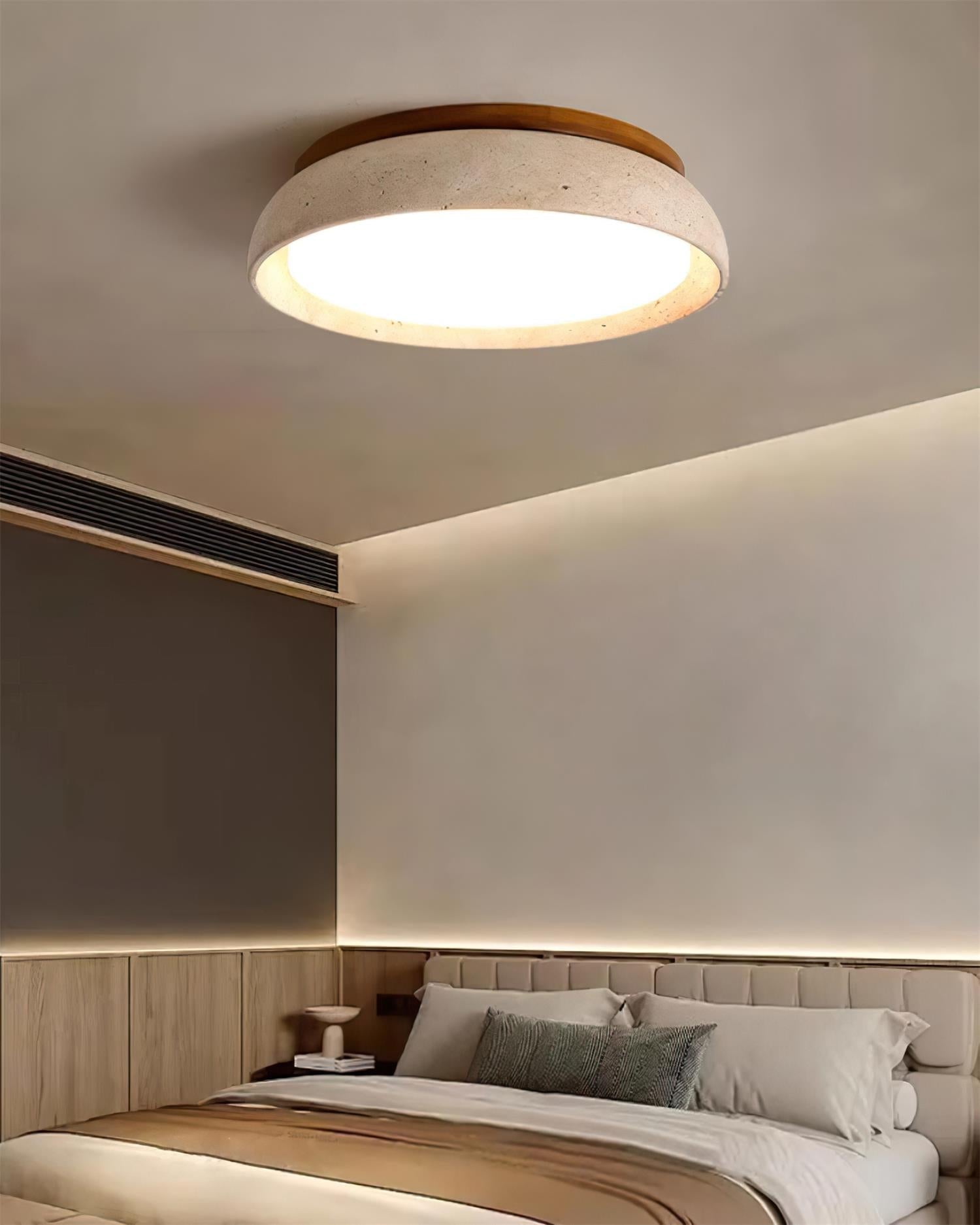 Ceiling Light Travertine Stone 11.8 in Flush Mount Beige Bedroom Hallway LED Modern Minimalist Fixture | Thomler