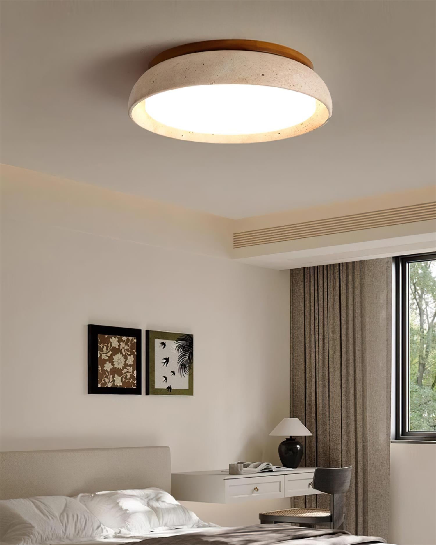 Ceiling Light Travertine Stone 11.8 in Flush Mount Beige Bedroom Hallway LED Modern Minimalist Fixture | Thomler