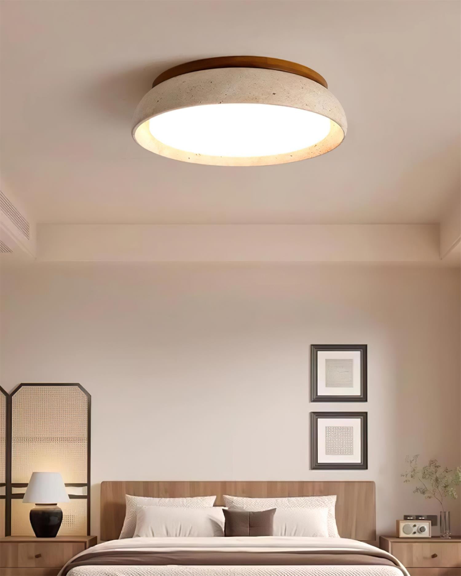 Ceiling Light Travertine Stone 11.8 in Flush Mount Beige Bedroom Hallway LED Modern Minimalist Fixture | Thomler