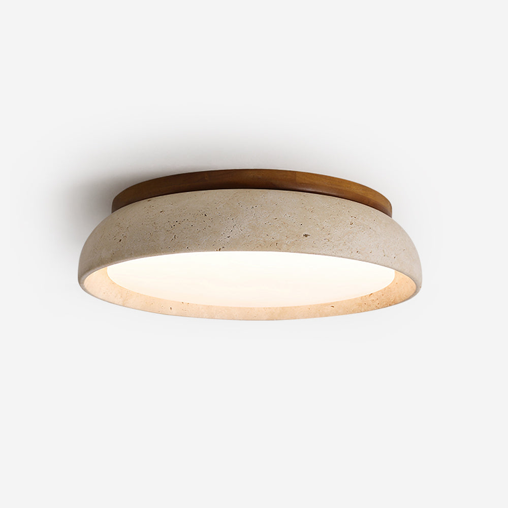 Natural Stone Flush Mount Ceiling Light – Travertine & Wood – 12 to 22 Inch – Warm White LED – for Bedroom, Living Room & Dining Room | Thomler