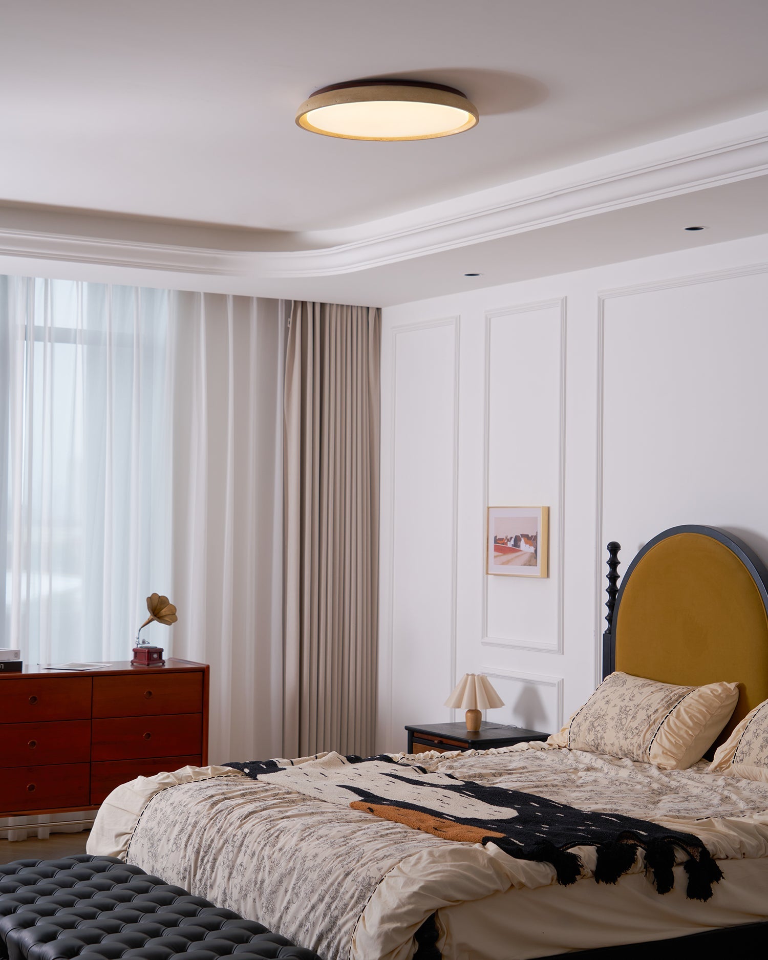Ceiling Light Travertine Stone 11.8 in Flush Mount Beige Bedroom Hallway LED Modern Minimalist Fixture | Thomler