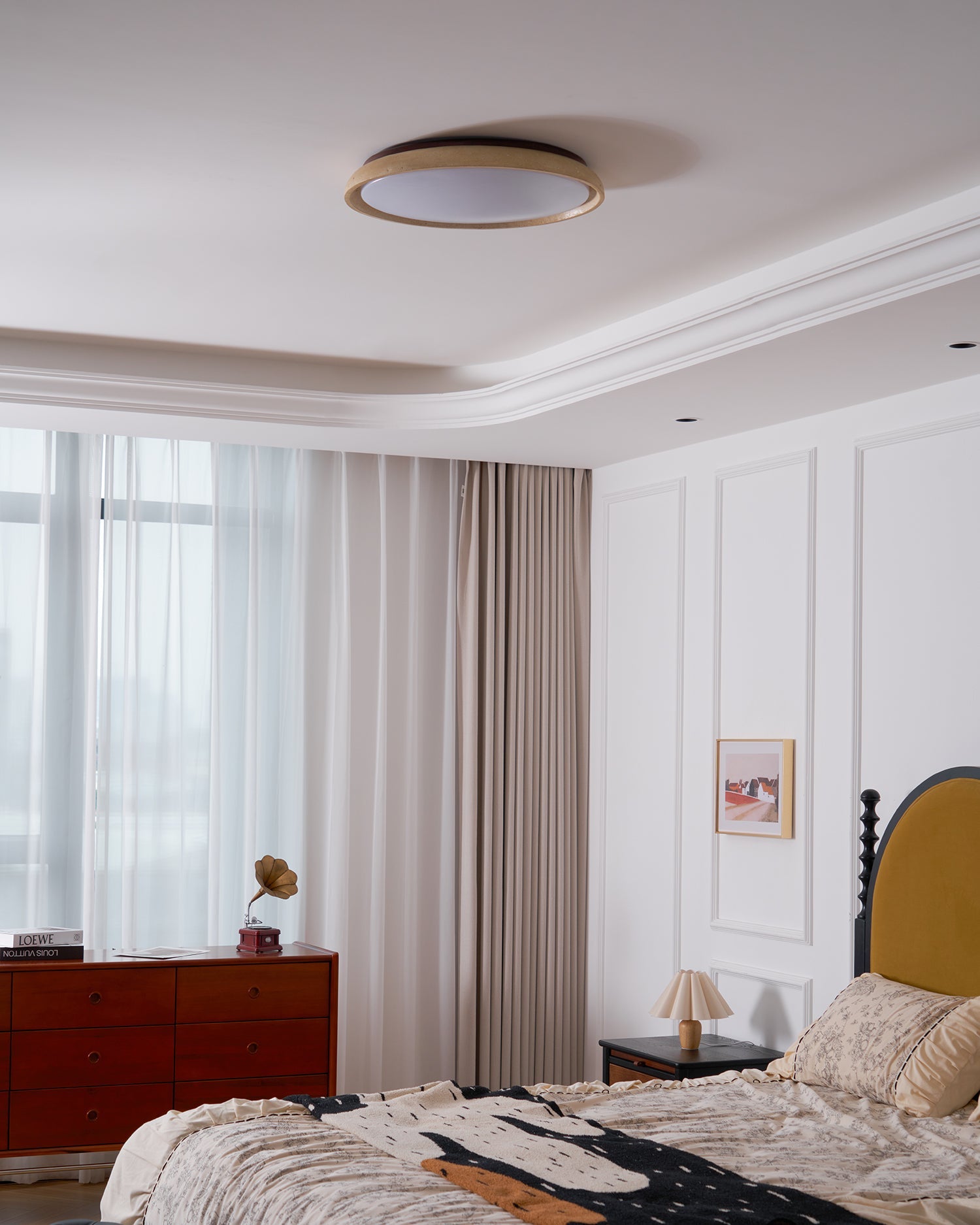Ceiling Light Travertine Stone 11.8 in Flush Mount Beige Bedroom Hallway LED Modern Minimalist Fixture | Thomler