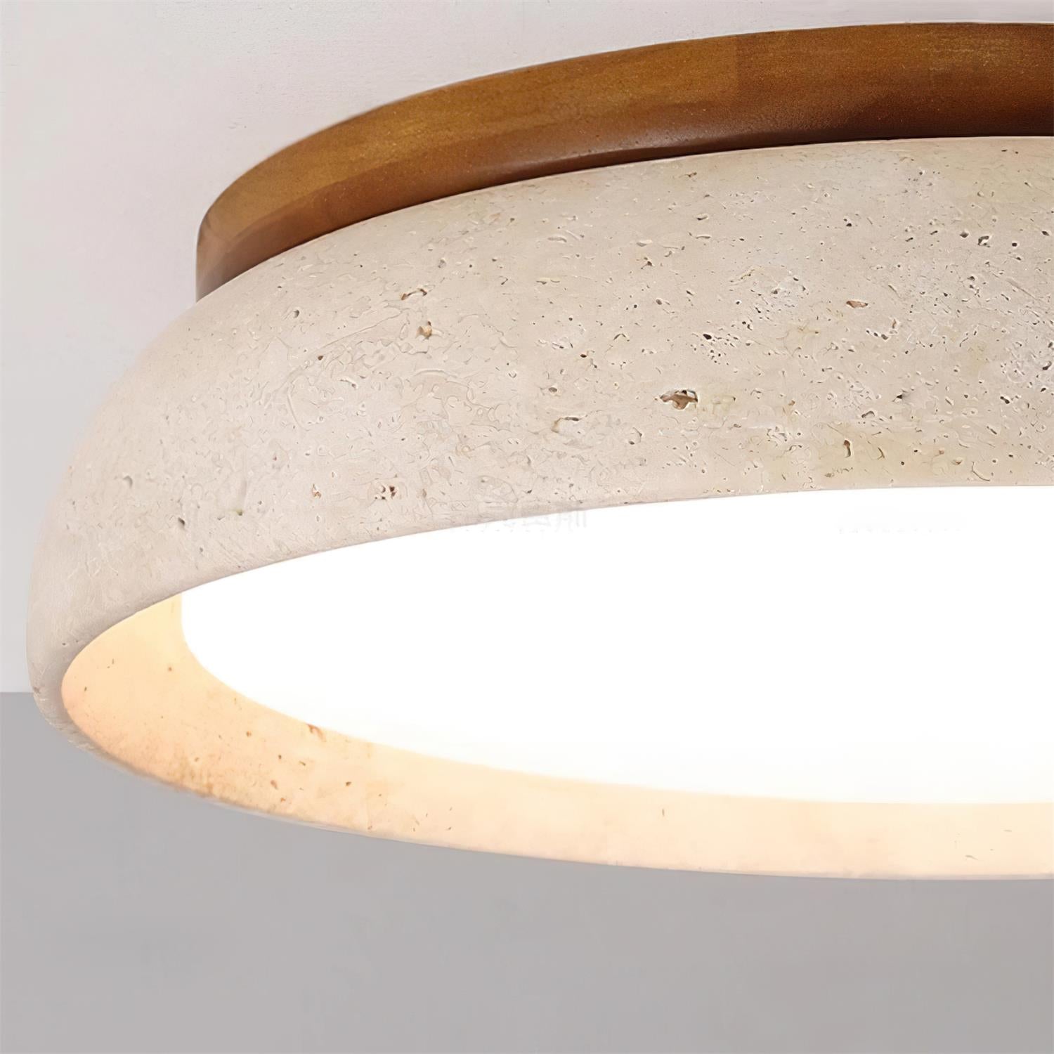 Natural Stone Flush Mount Ceiling Light – Travertine & Wood – 12 to 22 Inch – Warm White LED – for Bedroom, Living Room & Dining Room | Thomler