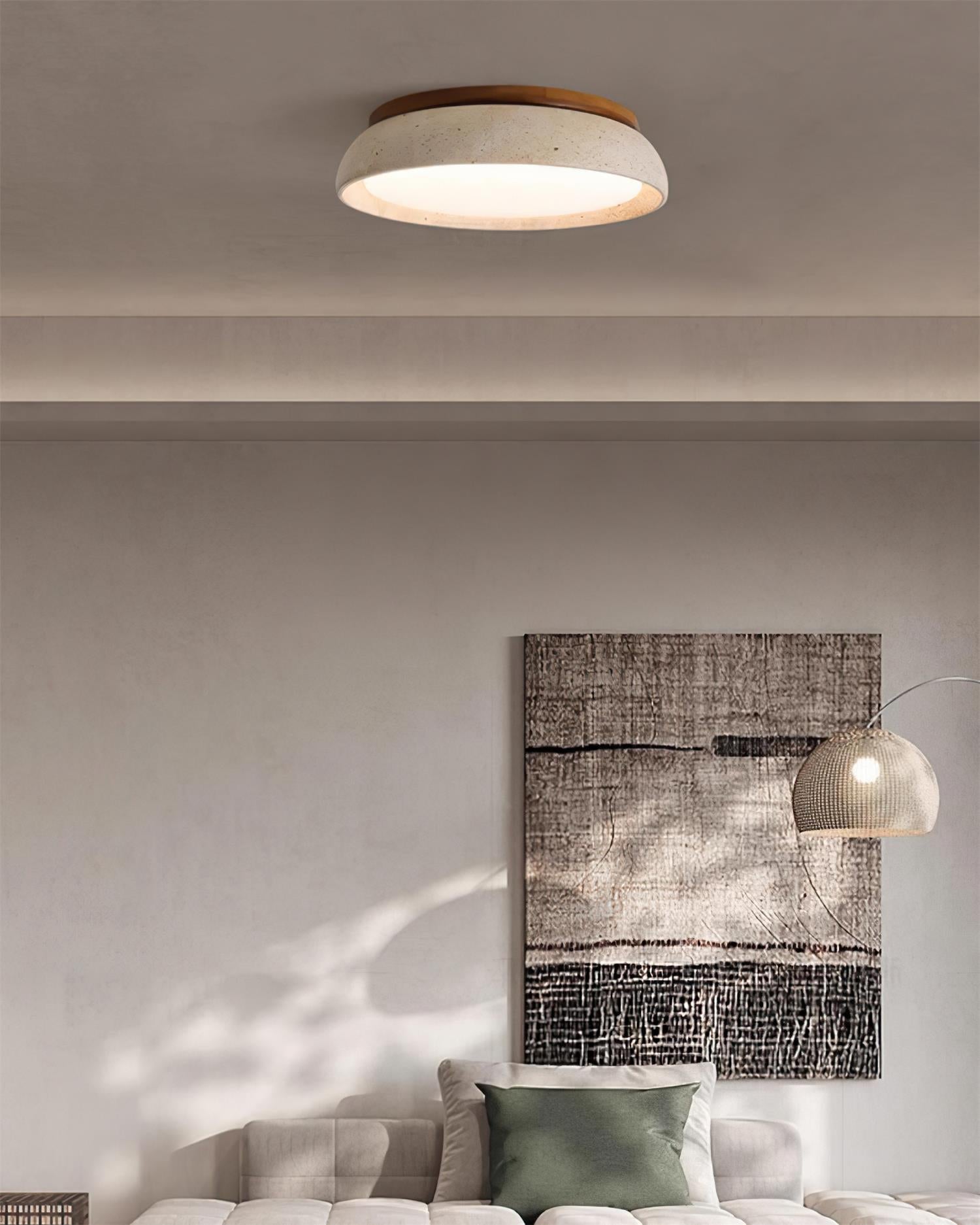 Ceiling Light Travertine Stone 11.8 in Flush Mount Beige Bedroom Hallway LED Modern Minimalist Fixture | Thomler