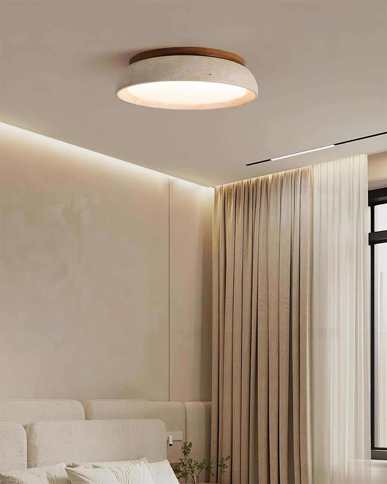 Ceiling Light Travertine Stone 11.8 in Flush Mount Beige Bedroom Hallway LED Modern Minimalist Fixture | Thomler