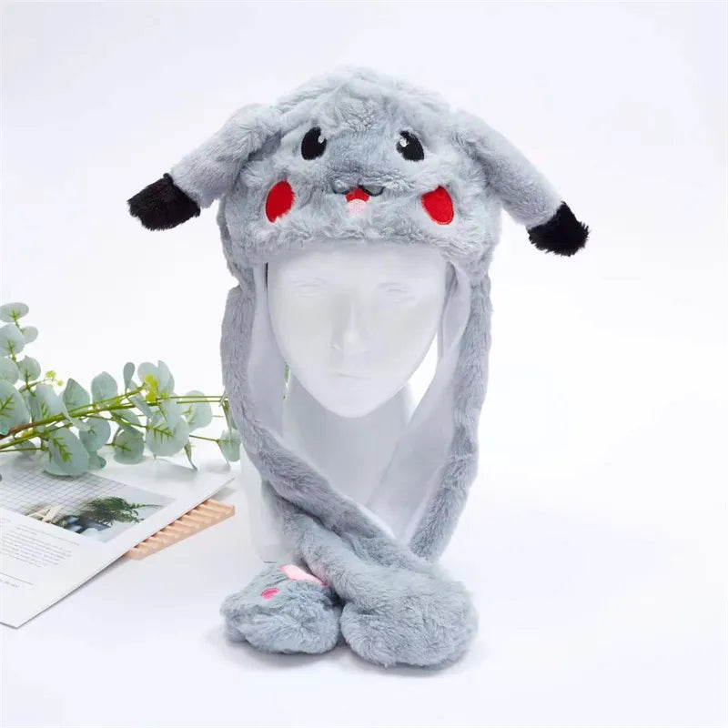 Plush Hat with Pop-Up Ears for Kids & Adults – Interactive Cosplay Beanie with Squeeze Paws | Fun Winter Accessory for Parties, Christmas | Thomler
