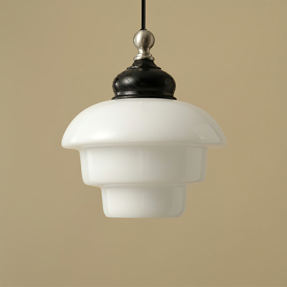 Glass Shade Hanging Lamp 6.3 Inch with Wood Accent for Kitchen Island Dining Table Overhead Fixture E26 Socket Adjustable Cord Dimmable Comp | Thomler