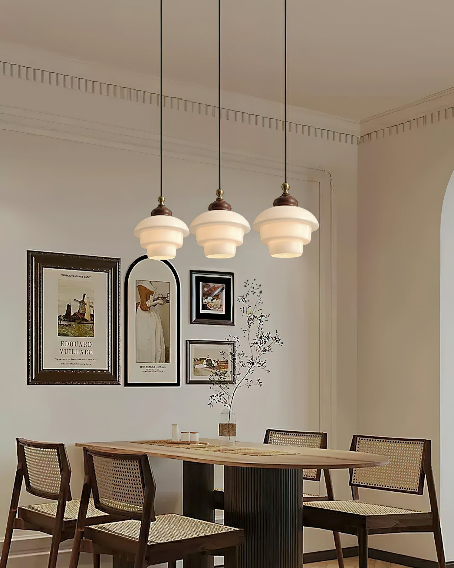 Glass Shade Hanging Lamp 6.3 Inch with Wood Accent for Kitchen Island Dining Table Overhead Fixture E26 Socket Adjustable Cord Dimmable Comp | Thomler