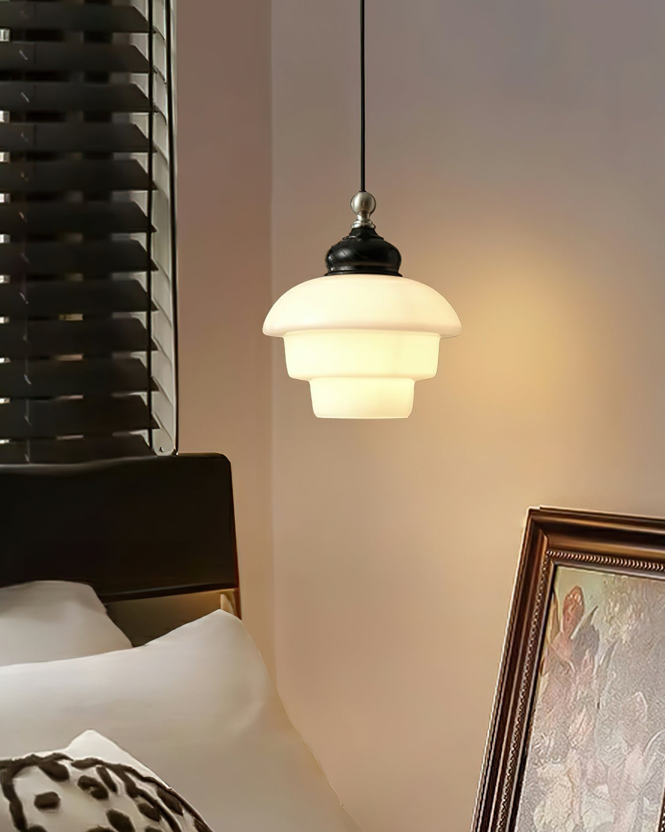 Glass Shade Hanging Lamp 6.3 Inch with Wood Accent for Kitchen Island Dining Table Overhead Fixture E26 Socket Adjustable Cord Dimmable Comp | Thomler