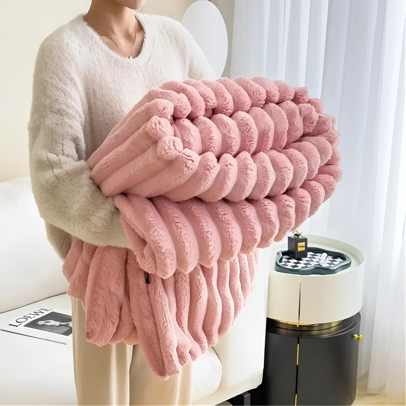 Plush Flannel Throw Blanket – Lightweight Cozy Soft Fleece for Couch Bed Sofa Travel Camping & Home Decor in Blue Gray Pink Beige | Thomler