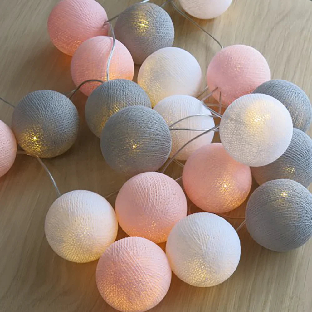 Cotton Ball String Lights LED Garland for Bedroom Living Room Nursery Party Decor USB or Battery Powered Ambient Lighting | Thomler