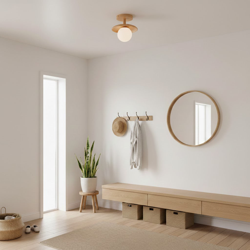 Pendant Light Wood 11 in White Glass Indoor Ceiling Mount Modern Entryway Hallway Living Room Lighting Fixture | Thomler
