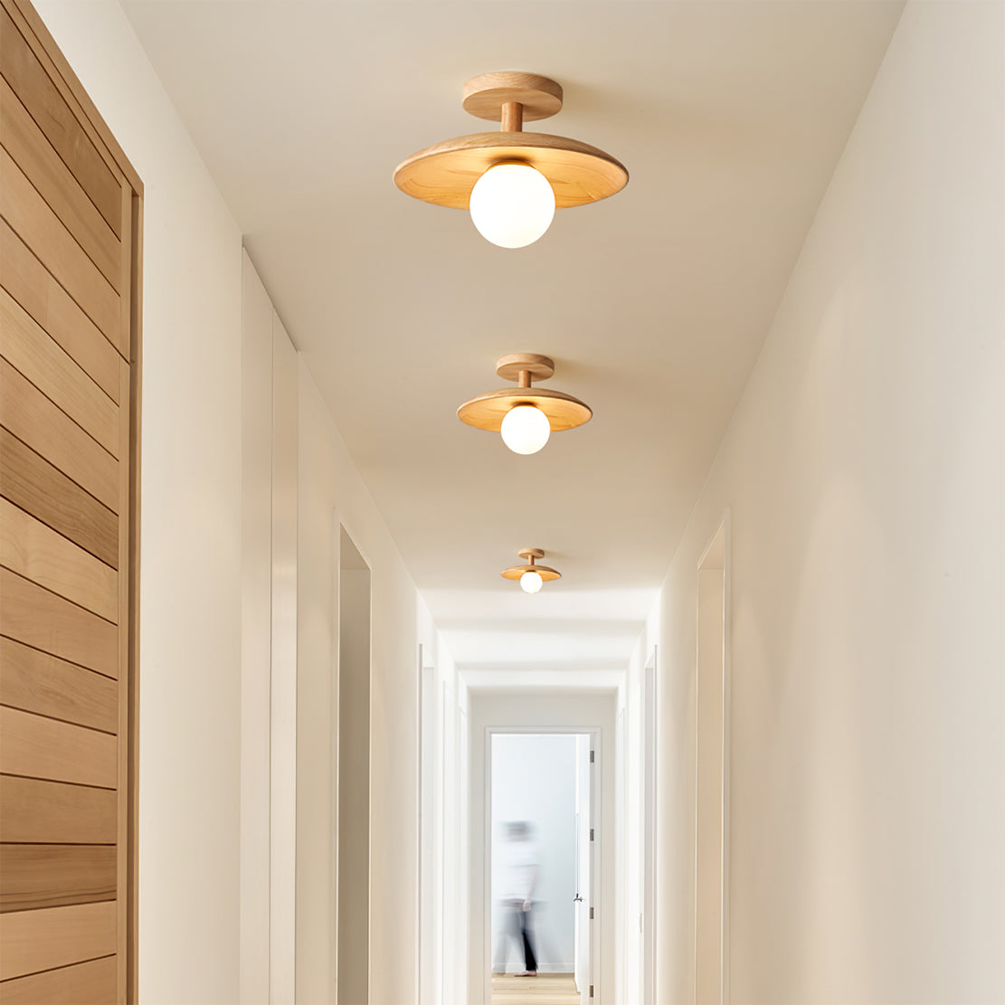 Pendant Light Wood 11 in White Glass Indoor Ceiling Mount Modern Entryway Hallway Living Room Lighting Fixture | Thomler