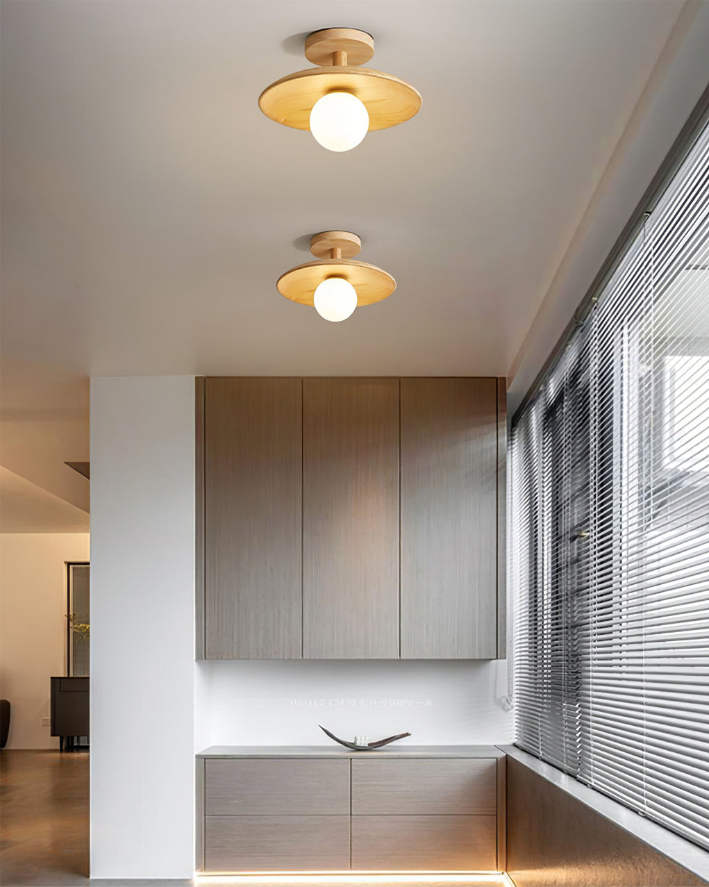 Pendant Light Wood 11 in White Glass Indoor Ceiling Mount Modern Entryway Hallway Living Room Lighting Fixture | Thomler