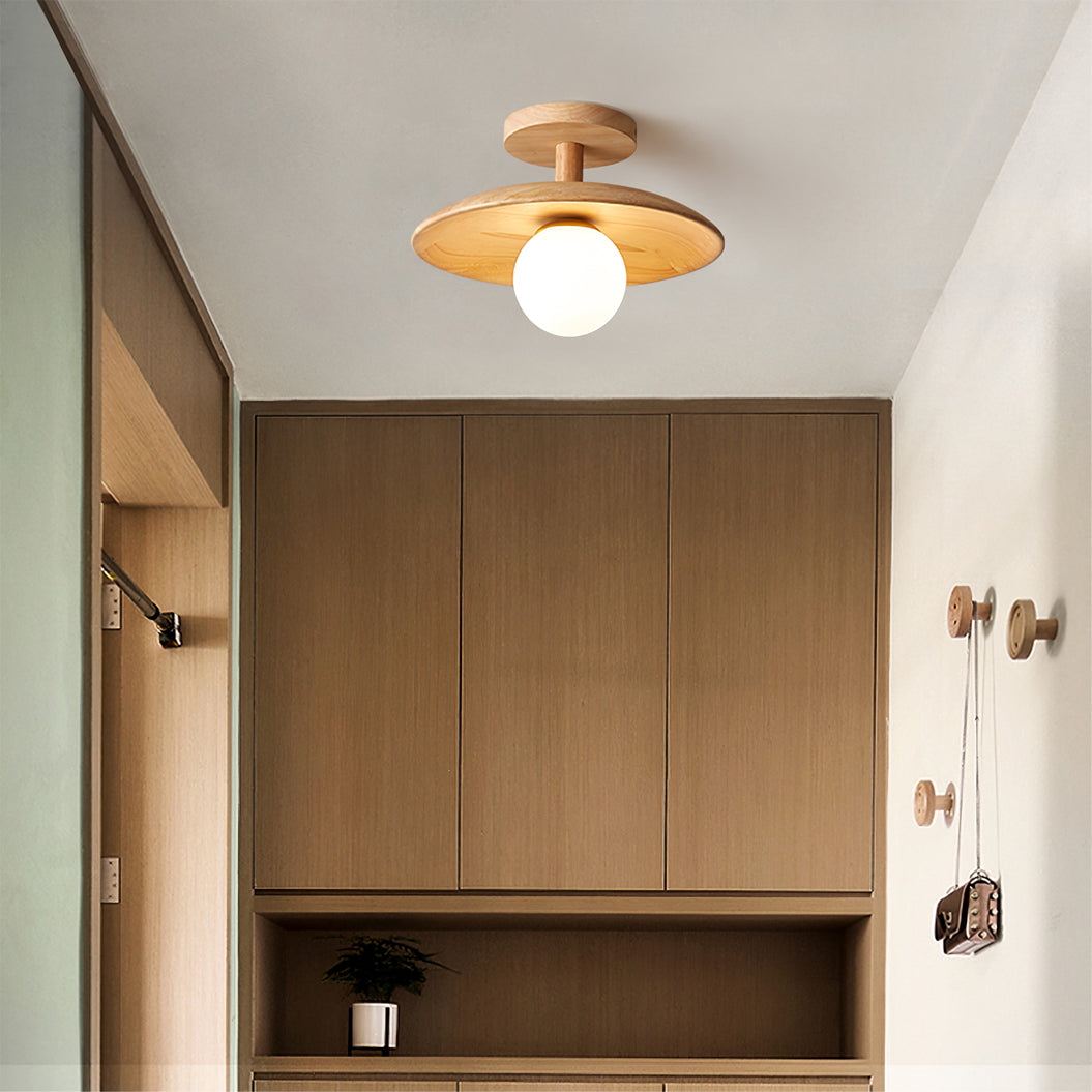 Pendant Light Wood 11 in White Glass Indoor Ceiling Mount Modern Entryway Hallway Living Room Lighting Fixture | Thomler