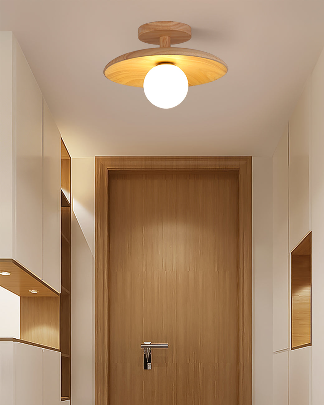 Pendant Light Wood 11 in White Glass Indoor Ceiling Mount Modern Entryway Hallway Living Room Lighting Fixture | Thomler