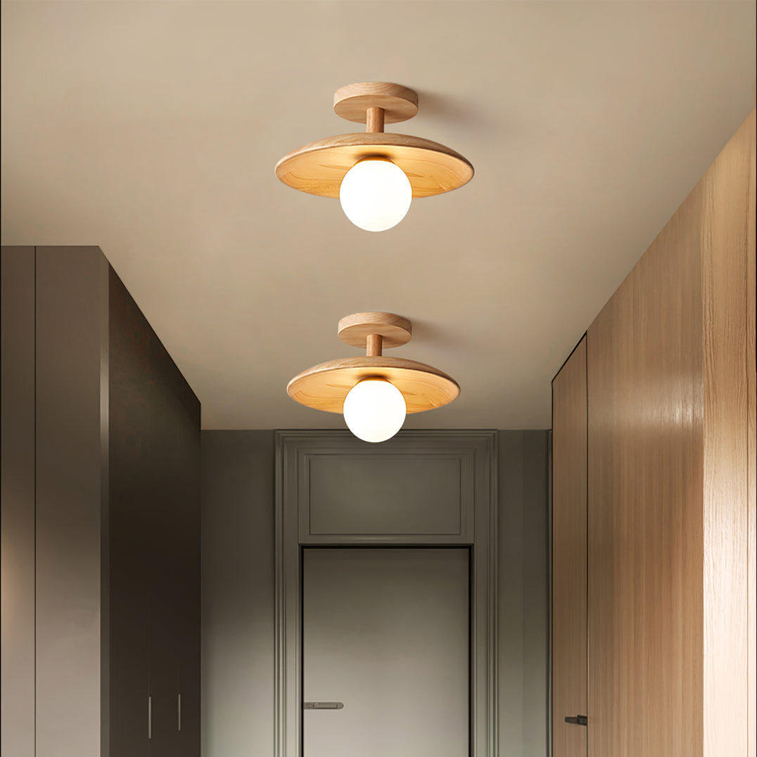 Pendant Light Wood 11 in White Glass Indoor Ceiling Mount Modern Entryway Hallway Living Room Lighting Fixture | Thomler