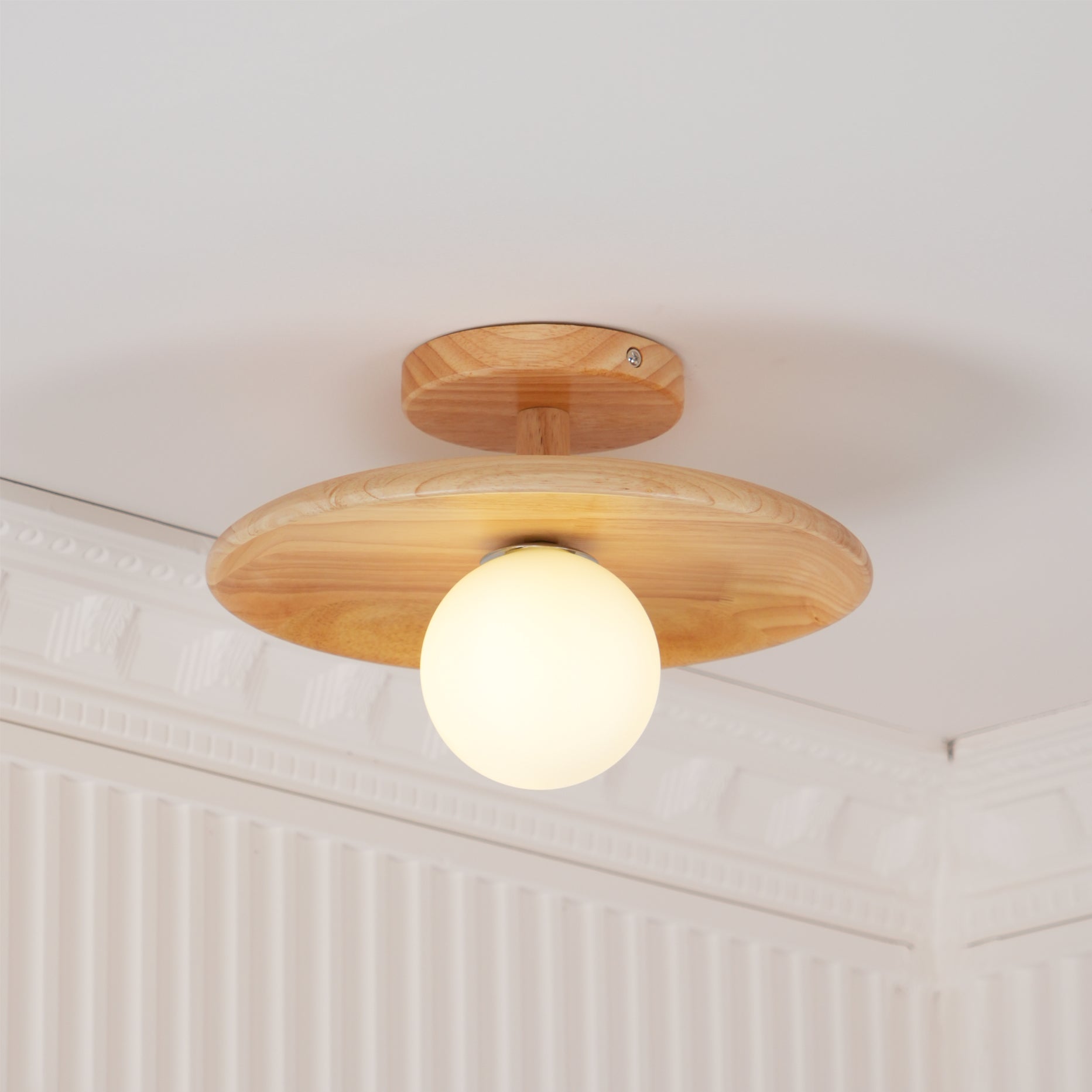 Pendant Light Wood 11 in White Glass Indoor Ceiling Mount Modern Entryway Hallway Living Room Lighting Fixture | Thomler