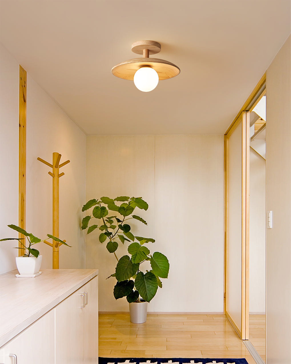 Pendant Light Wood 11 in White Glass Indoor Ceiling Mount Modern Entryway Hallway Living Room Lighting Fixture | Thomler