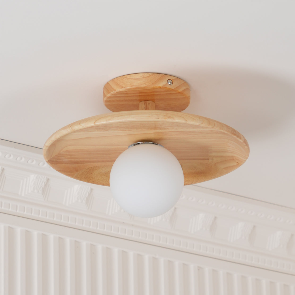 Pendant Light Wood 11 in White Glass Indoor Ceiling Mount Modern Entryway Hallway Living Room Lighting Fixture | Thomler