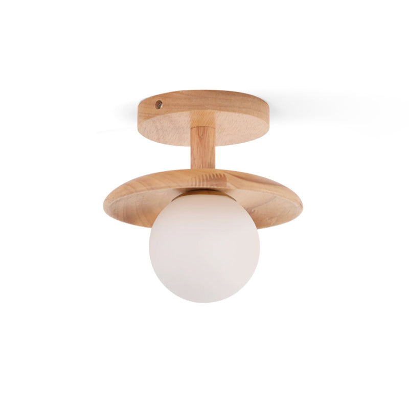 Pendant Light Wood 11 in White Glass Indoor Ceiling Mount Modern Entryway Hallway Living Room Lighting Fixture | Thomler