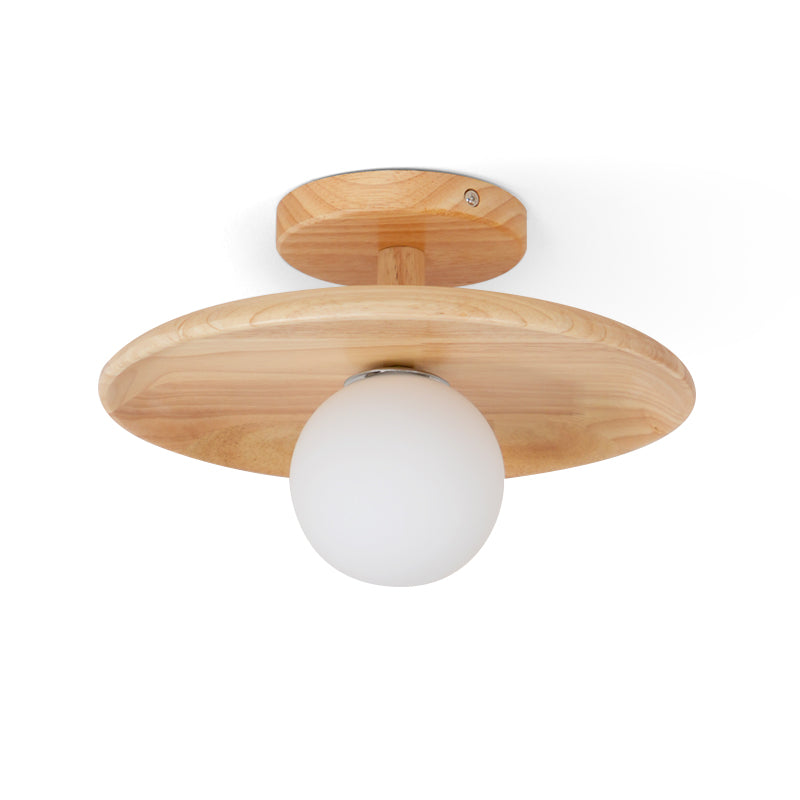 Pendant Light Wood 11 in White Glass Indoor Ceiling Mount Modern Entryway Hallway Living Room Lighting Fixture | Thomler
