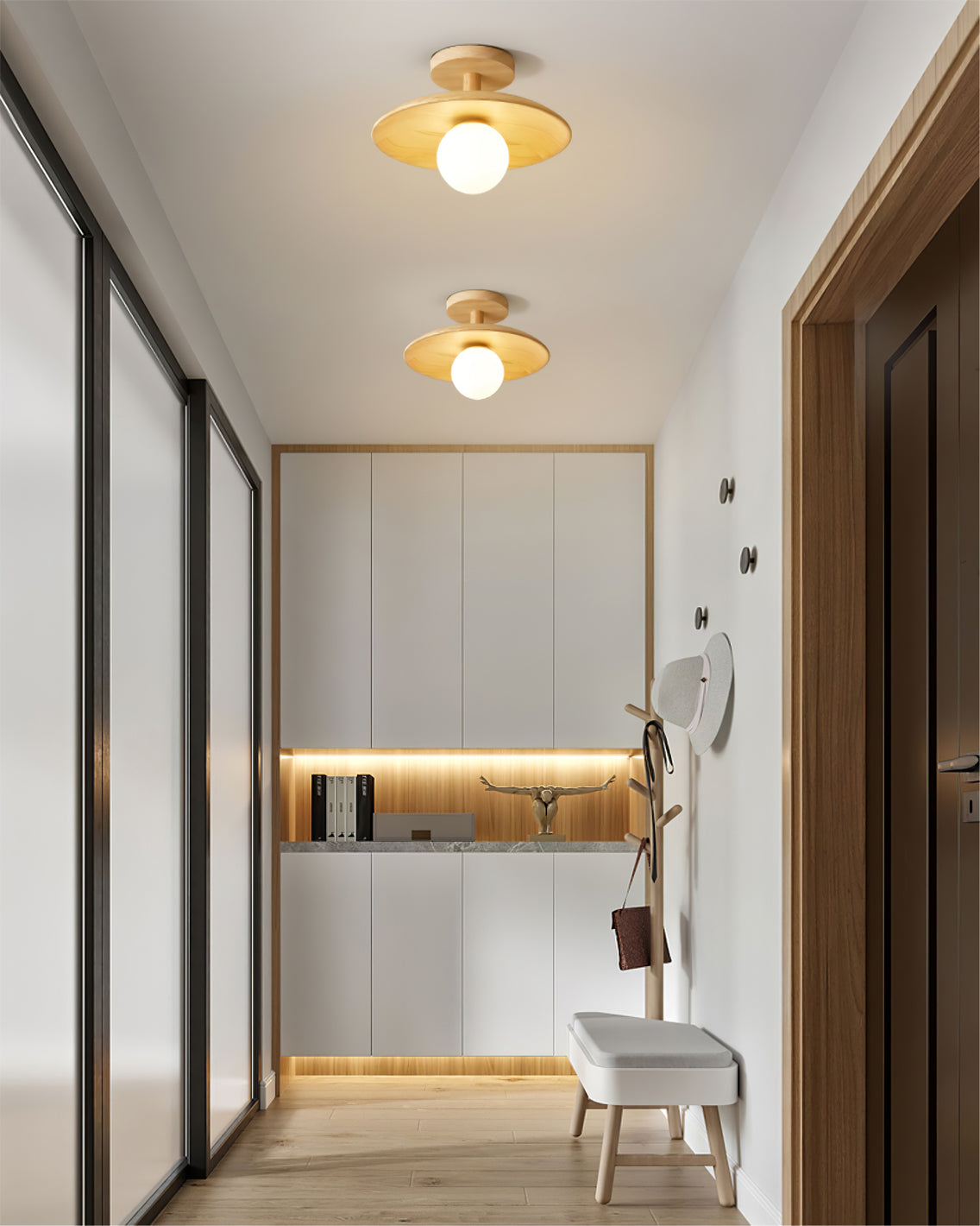 Pendant Light Wood 11 in White Glass Indoor Ceiling Mount Modern Entryway Hallway Living Room Lighting Fixture | Thomler
