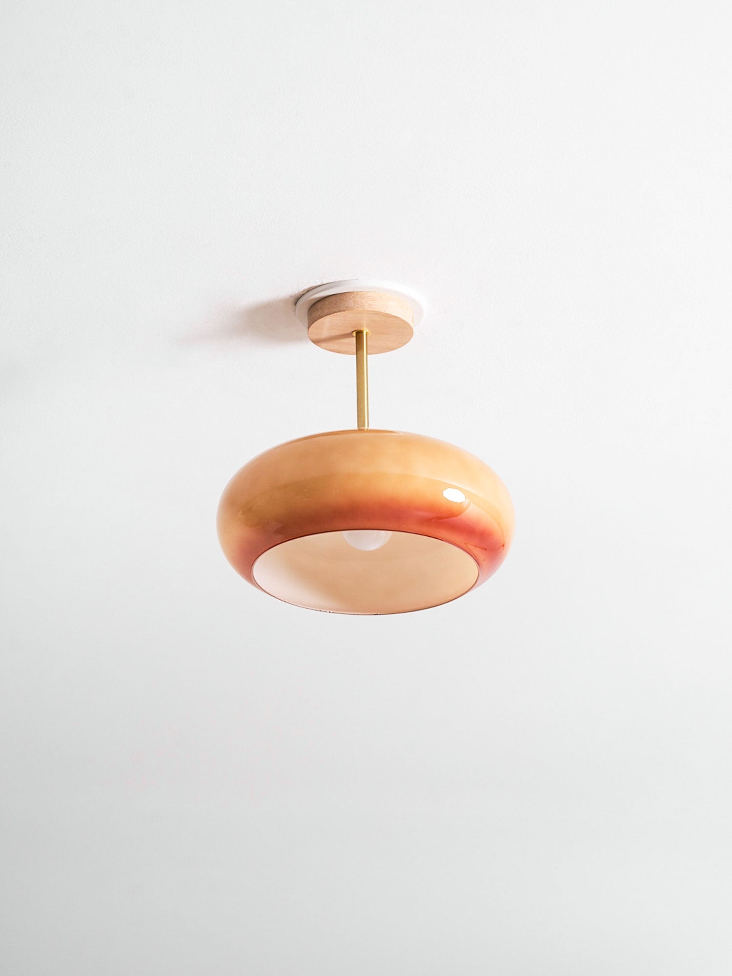 Plafonnier Ceiling Lamp Wood Glass 11 in Orange White Indoor Dining Bedroom Lighting Fixture | Thomler