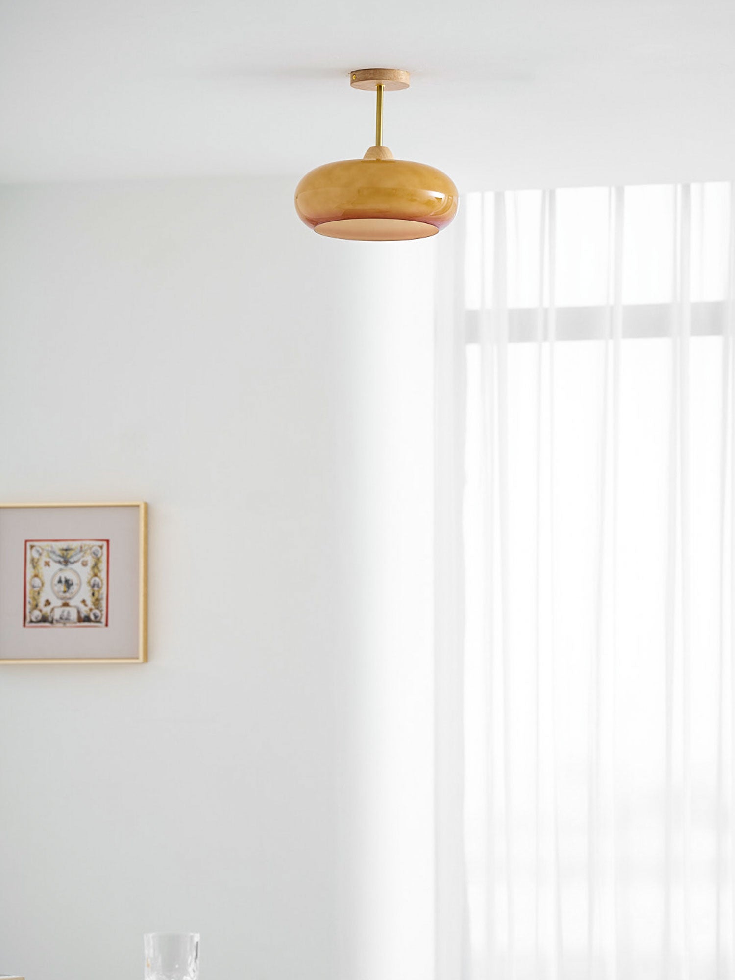 Pendant Light Glass Wood 28.0 cm Orange Dining Room Bauhaus Ceiling Lamp Retro Scandinavian Hanging Light | Thomler