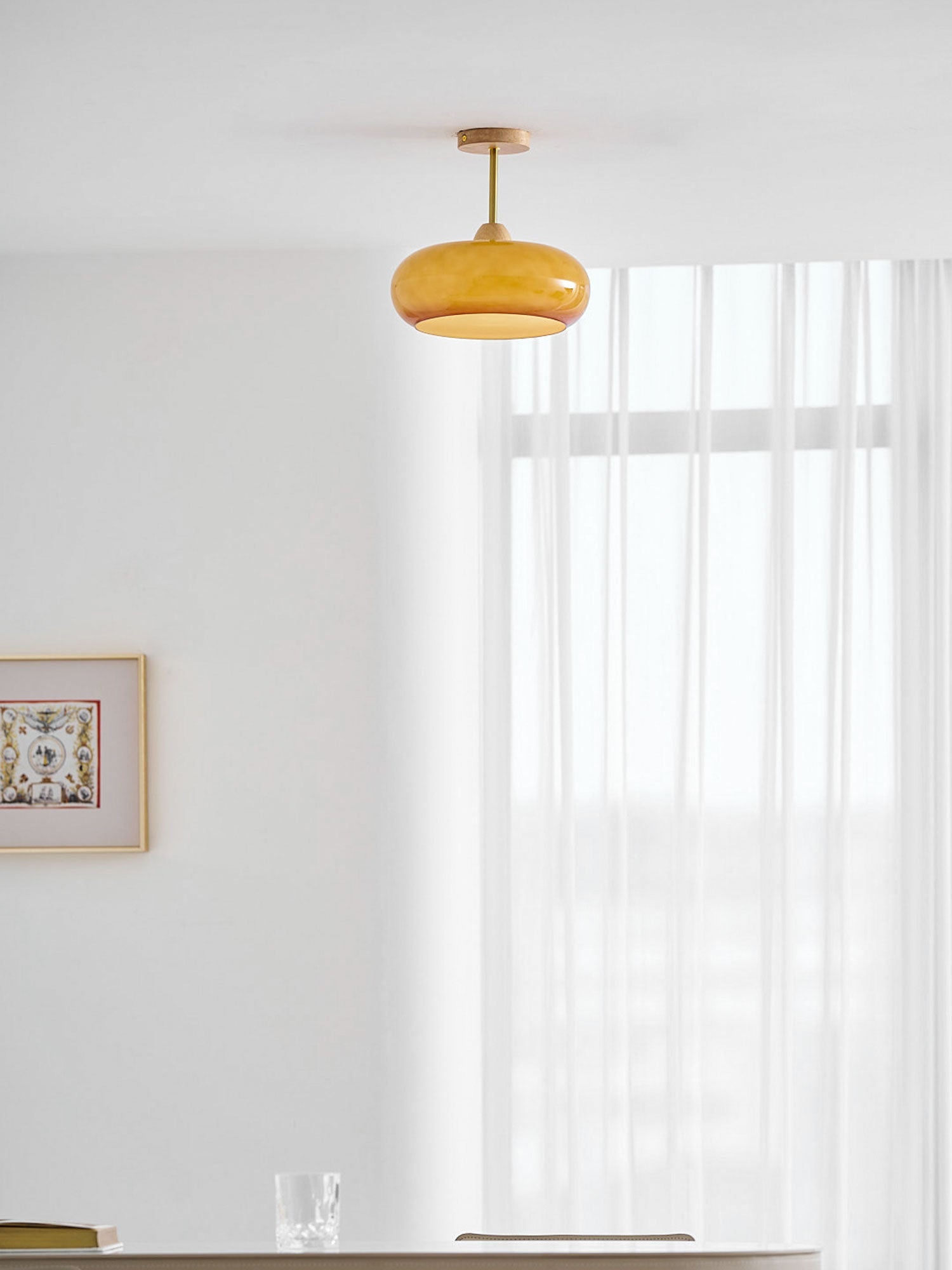 Plafonnier Ceiling Lamp Wood Glass 11 in Orange White Indoor Dining Bedroom Lighting Fixture | Thomler