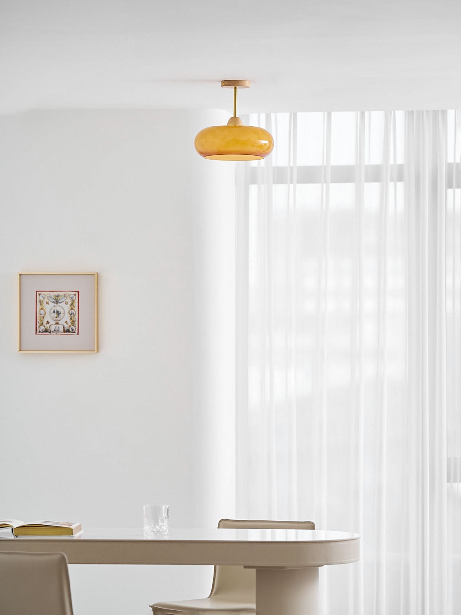 Pendant Light Glass Wood 28.0 cm Orange Dining Room Bauhaus Ceiling Lamp Retro Scandinavian Hanging Light | Thomler