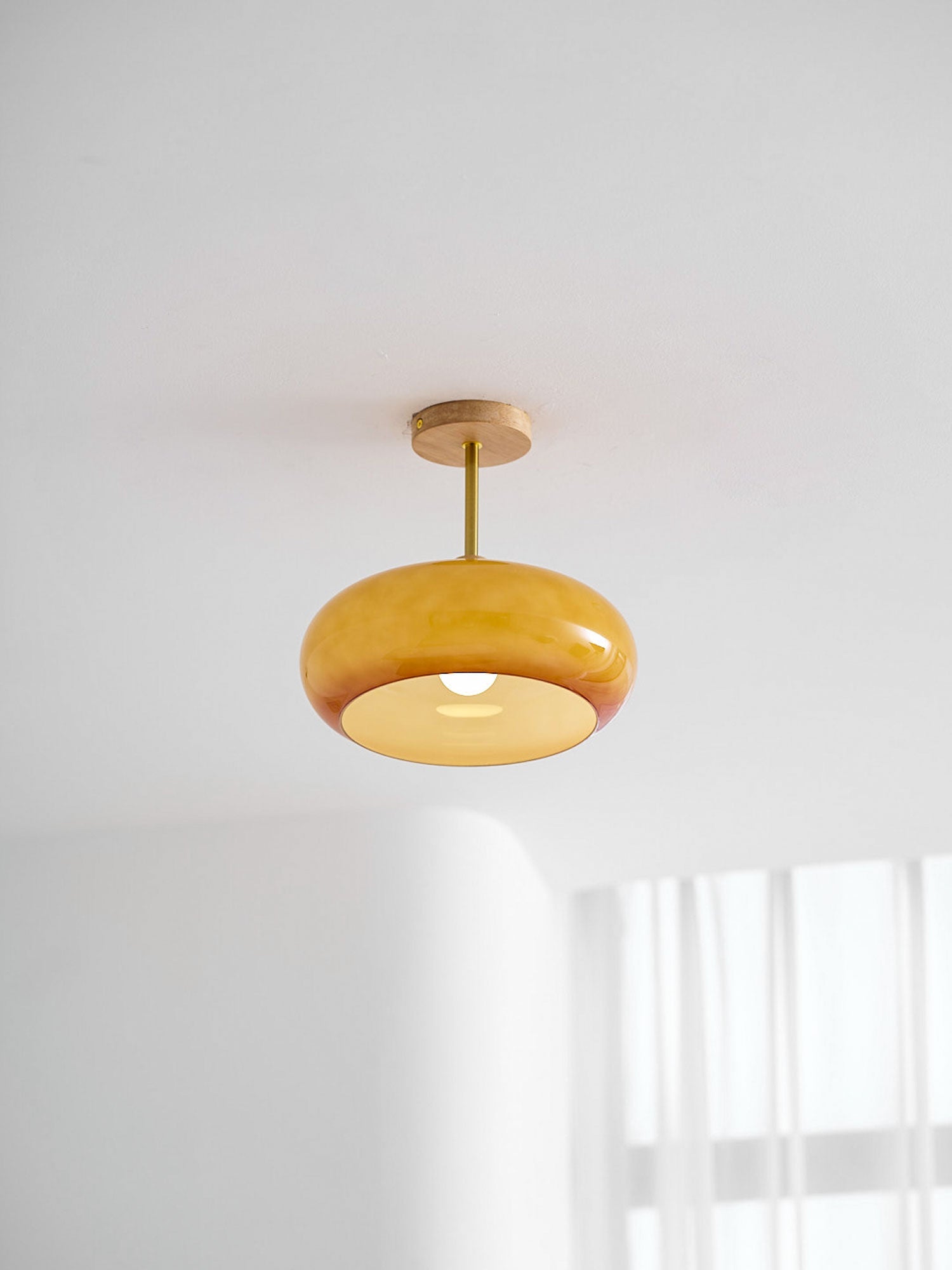 Plafonnier Ceiling Lamp Wood Glass 11 in Orange White Indoor Dining Bedroom Lighting Fixture | Thomler