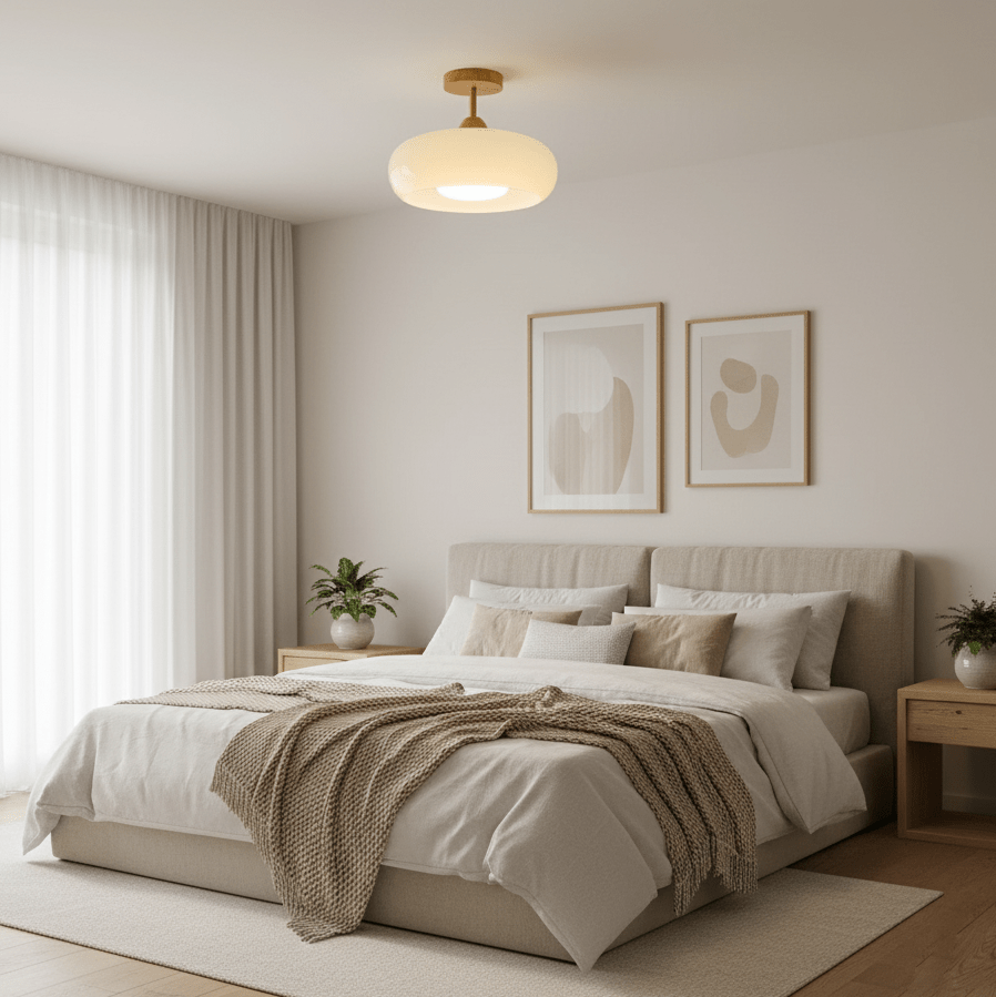 Plafonnier Ceiling Lamp Wood Glass 11 in Orange White Indoor Dining Bedroom Lighting Fixture | Thomler