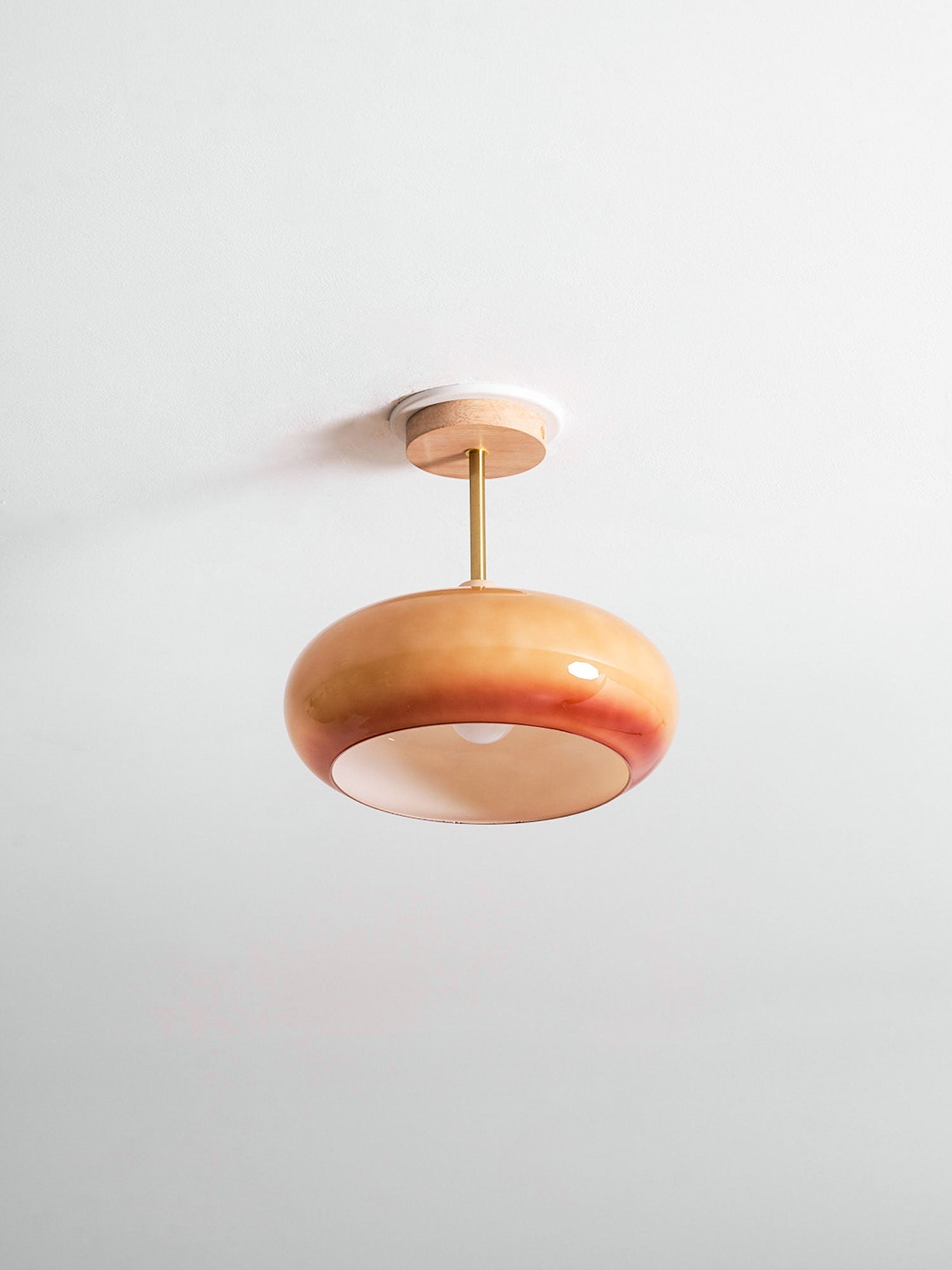 Plafonnier Ceiling Lamp Wood Glass 11 in Orange White Indoor Dining Bedroom Lighting Fixture | Thomler