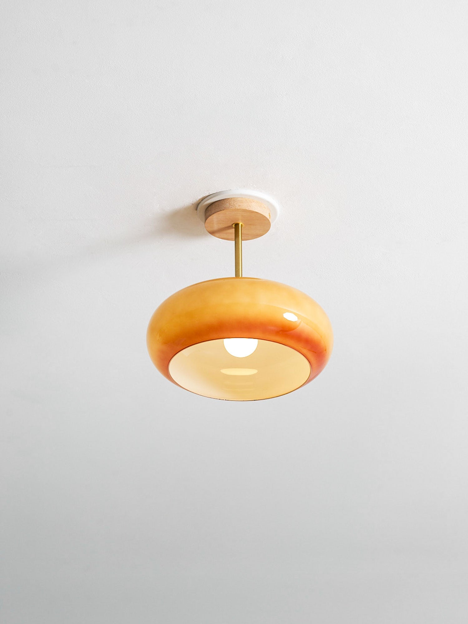 Plafonnier Ceiling Lamp Wood Glass 11 in Orange White Indoor Dining Bedroom Lighting Fixture | Thomler